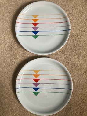 Harmony Block Vintage Vista Alegre Sextet Dinner Plates Set of 2 Rainbow Design